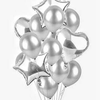  Фольговані латексні кульки срібного кольору, набір із 14 штук наповнених гелієм