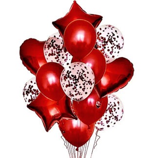 Фольговані латексні кульки з конфеті червоного кольору, набір із 14 штук, наповнених гелієм