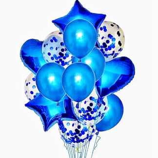 Фольговані латексні кульки з конфеті синього кольору, набір із 14 штук,  наповнених гелієм