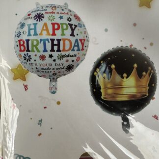 Гелієві фольговані кульки – набір із кулькою "Happy Birthday" та кулькою з золотою короною, 150 грн/шт